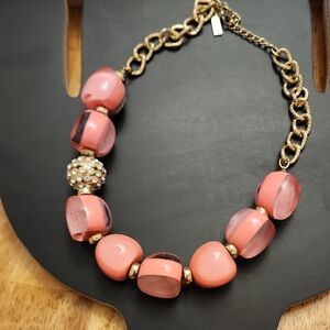 ♥️Vtg. Chunky bubble Bead Pink Clear Lucite Rhinestone Necklace INC 80s 90s